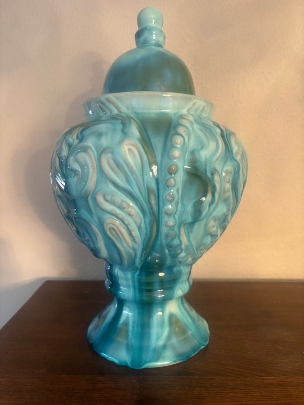 Turquoise Ceramic Decorative Covered Jar - Home Accents